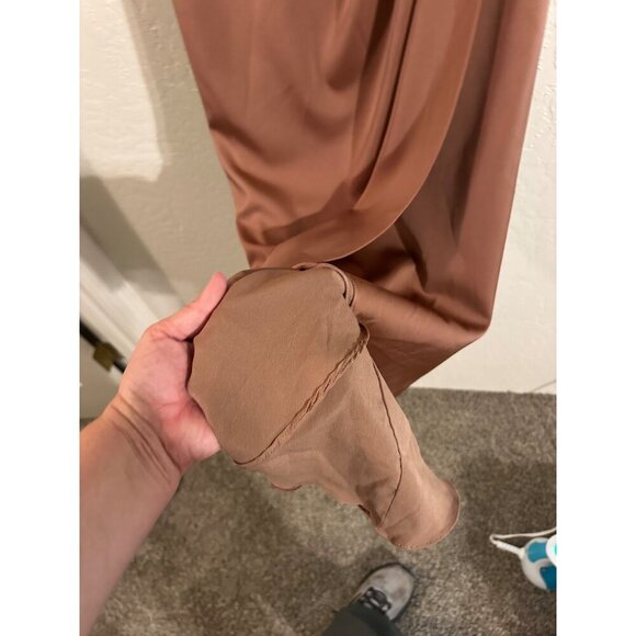 Showpo Bronze Silky One Shoulder Draped Mini Dress - Picture 8 of 12